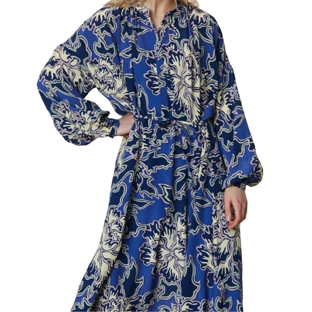 Closed Emily Maxi Dress Oversized Silk Blend Blue Abstract Print Size XXS NWOT - Picture 2 of 16